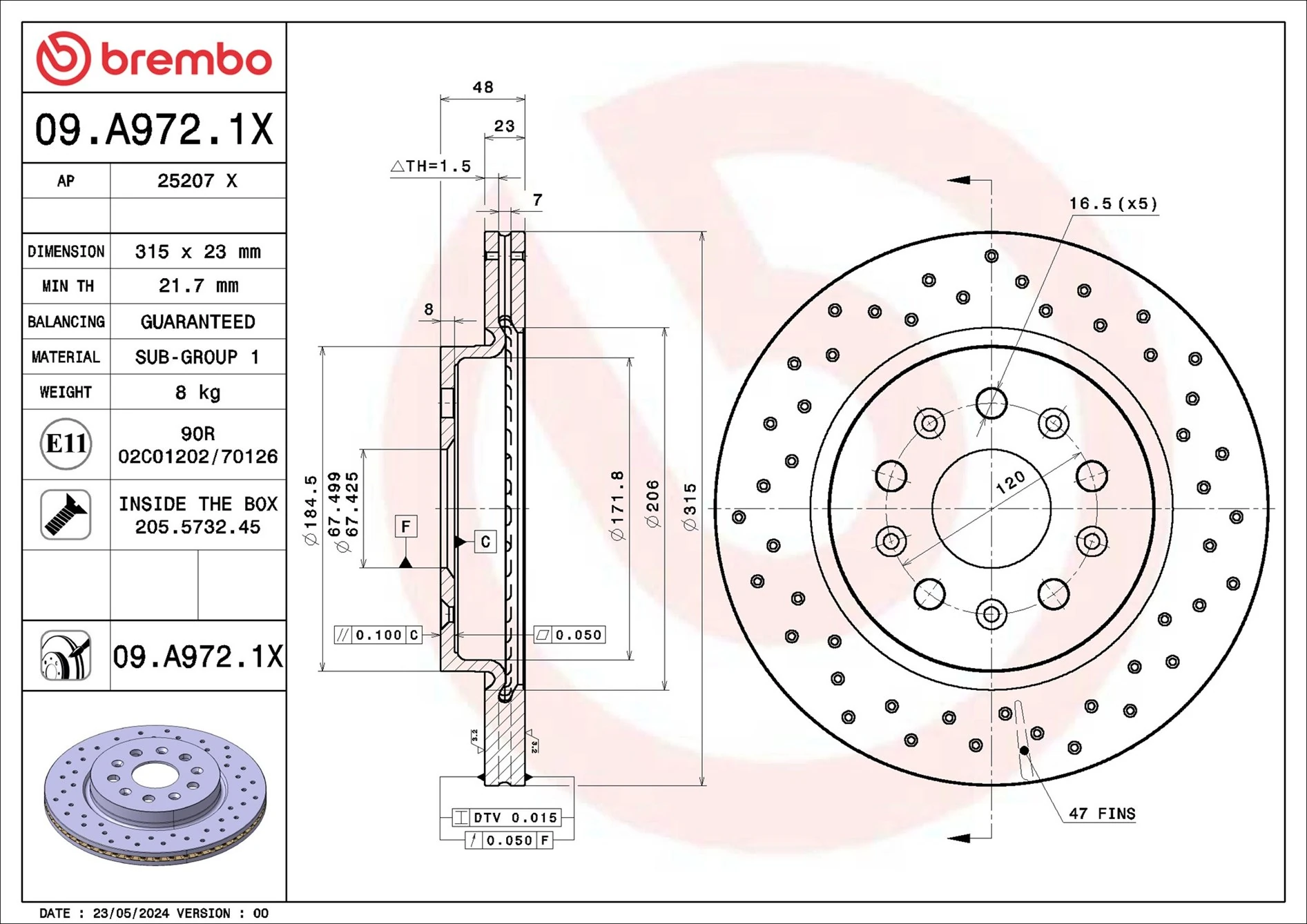 BREMBO féktárcsa - 09.A972.1X - TothCarparts
