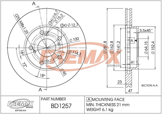 FREMAX féktárcsa - BD-1257 - TothCarparts