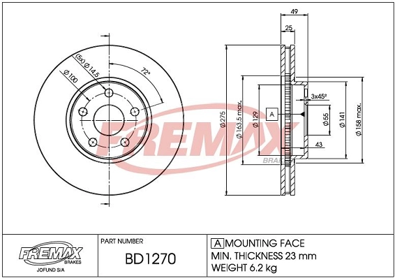 FREMAX féktárcsa - BD-1270 - TothCarparts