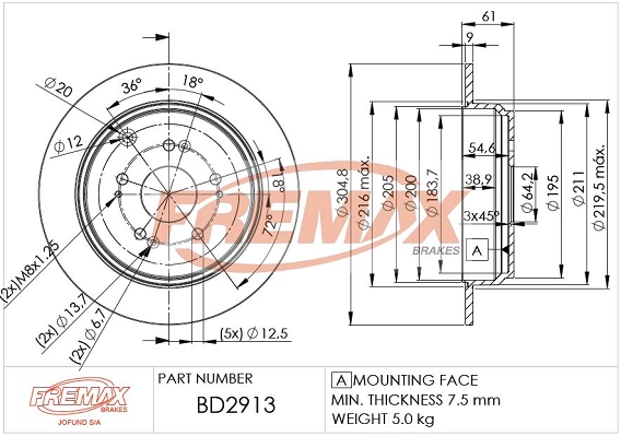 FREMAX féktárcsa - BD-2913 - TothCarparts