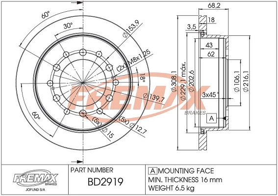FREMAX féktárcsa - BD-2919 - TothCarparts