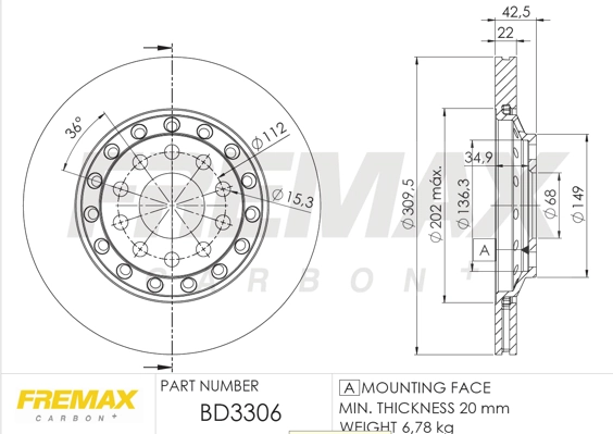 FREMAX féktárcsa - BD-3306 - TothCarparts