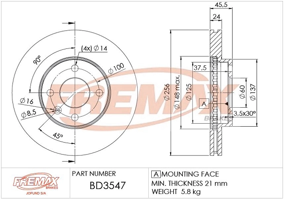 FREMAX féktárcsa - BD-3547 - TothCarparts