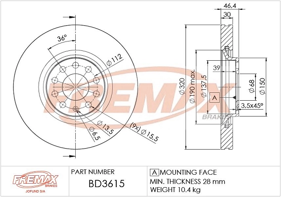 FREMAX féktárcsa - BD-3615 - TothCarparts