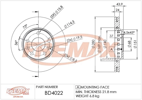 FREMAX féktárcsa - BD-4022 - TothCarparts