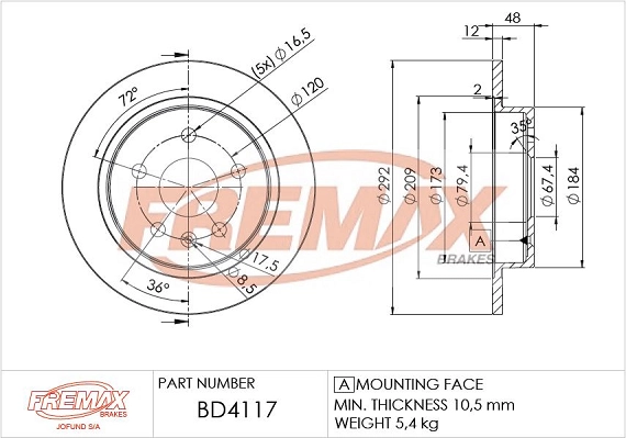 FREMAX féktárcsa - BD-4117 - TothCarparts