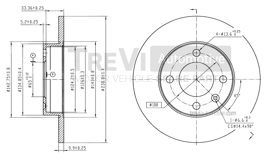 TREVI AUTOMOTIVE féktárcsa - BD1001 - TothCarparts
