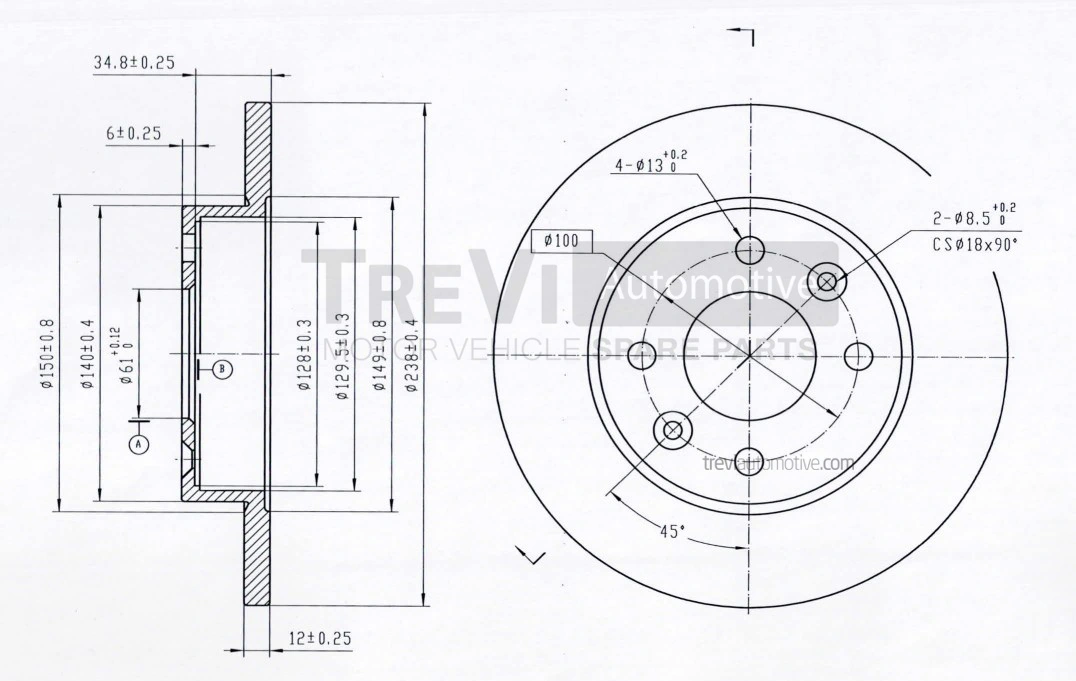 TREVI AUTOMOTIVE féktárcsa - BD1002 - TothCarparts