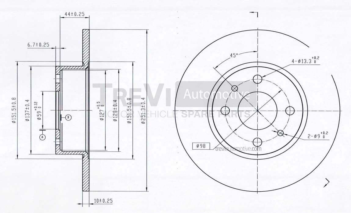 TREVI AUTOMOTIVE féktárcsa - BD1005 - TothCarparts