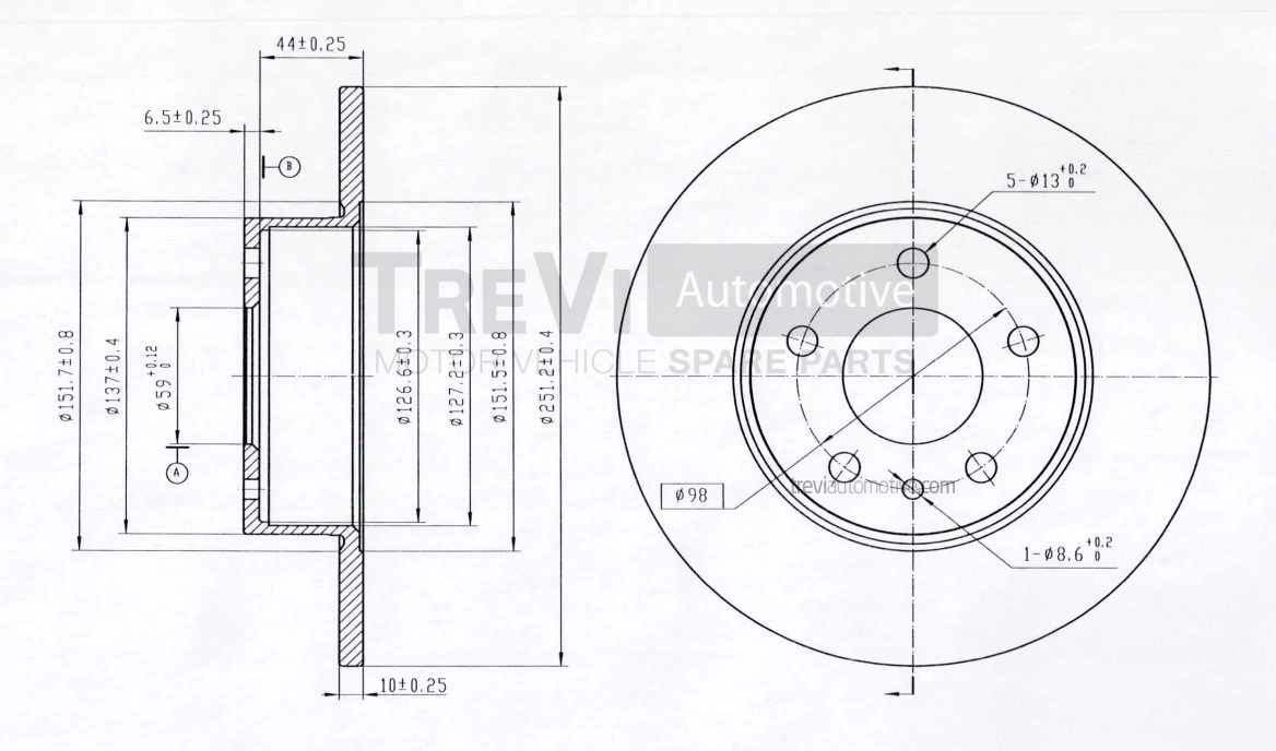 TREVI AUTOMOTIVE féktárcsa - BD1006 - TothCarparts