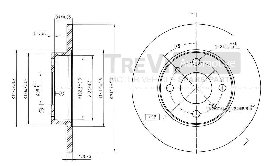 TREVI AUTOMOTIVE féktárcsa - BD1015 - TothCarparts