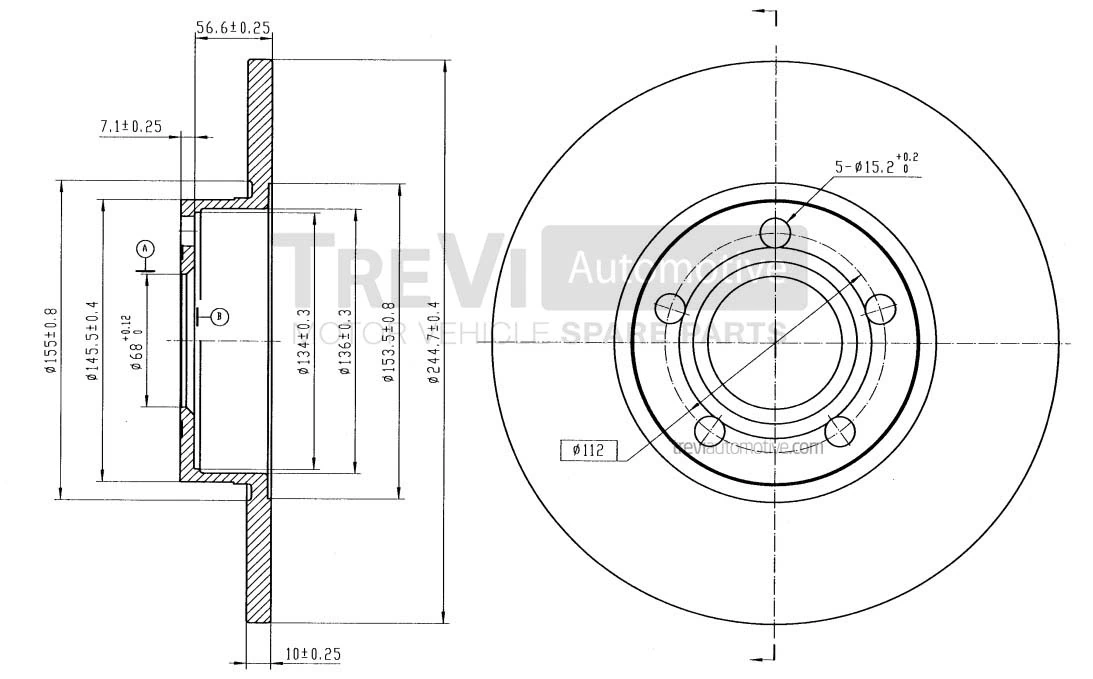 TREVI AUTOMOTIVE féktárcsa - BD1022 - TothCarparts