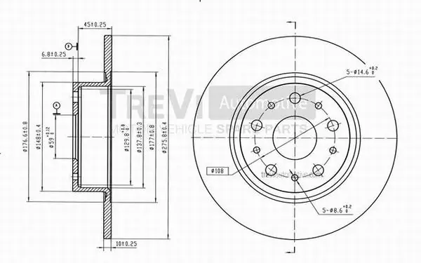 TREVI AUTOMOTIVE féktárcsa - BD1024 - TothCarparts