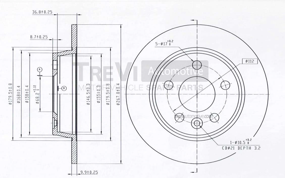 TREVI AUTOMOTIVE féktárcsa - BD1026 - TothCarparts