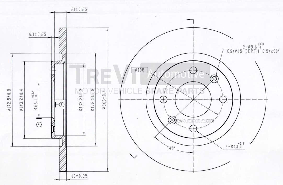 TREVI AUTOMOTIVE féktárcsa - BD1031 - TothCarparts