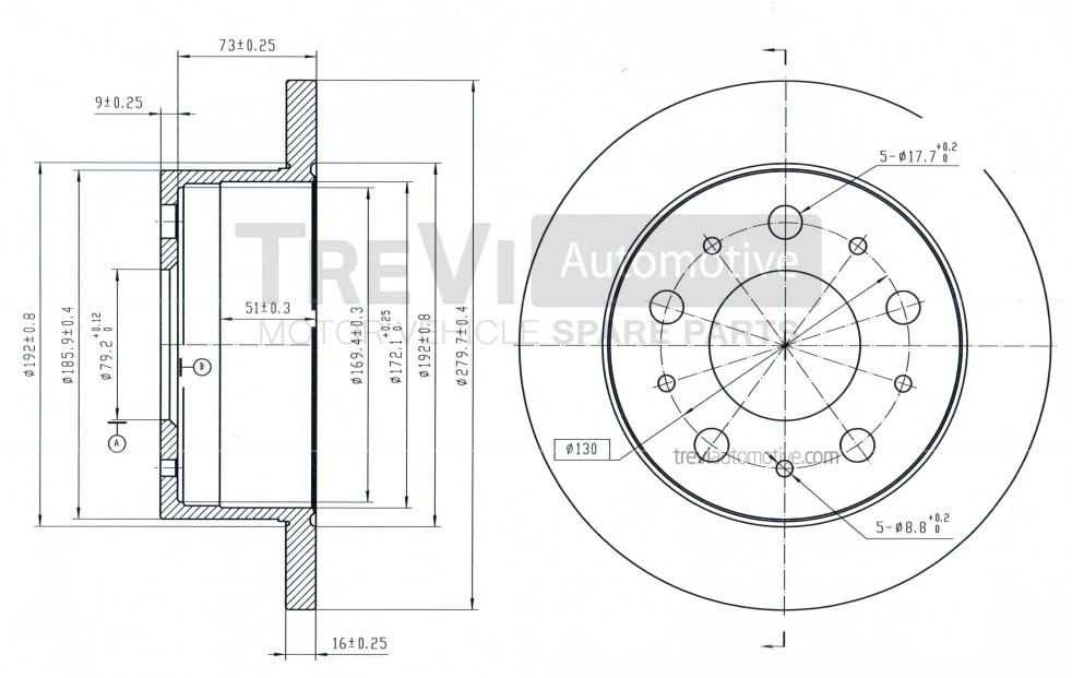 TREVI AUTOMOTIVE féktárcsa - BD1040 - TothCarparts