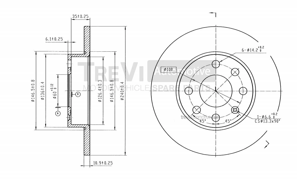 TREVI AUTOMOTIVE féktárcsa - BD1045 - TothCarparts