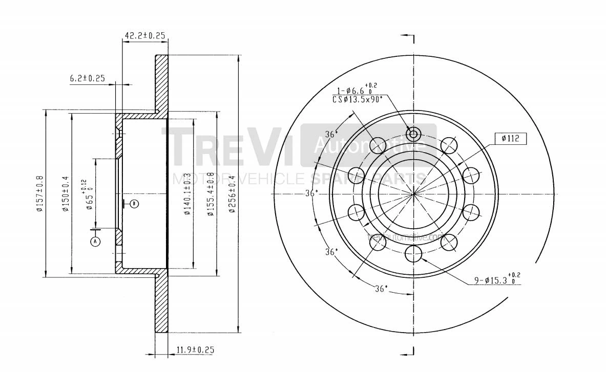 TREVI AUTOMOTIVE féktárcsa - BD1056 - TothCarparts