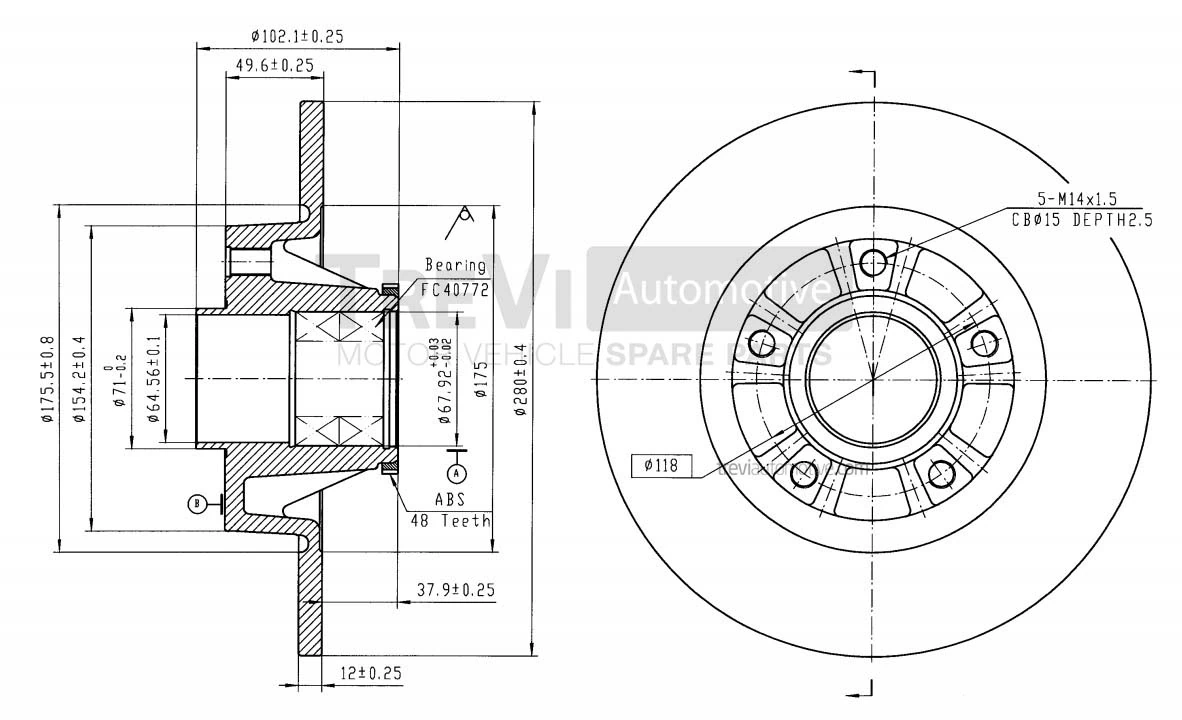 TREVI AUTOMOTIVE féktárcsa - BD1060 - TothCarparts