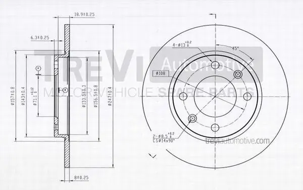 TREVI AUTOMOTIVE féktárcsa - BD1061 - TothCarparts