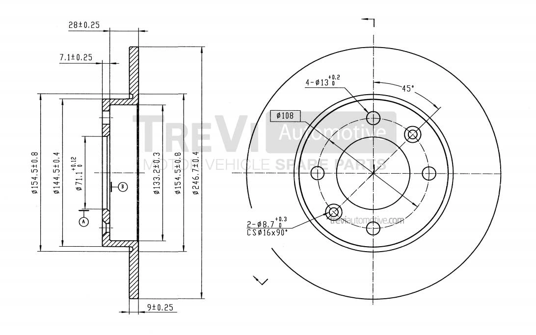 TREVI AUTOMOTIVE féktárcsa - BD1063 - TothCarparts