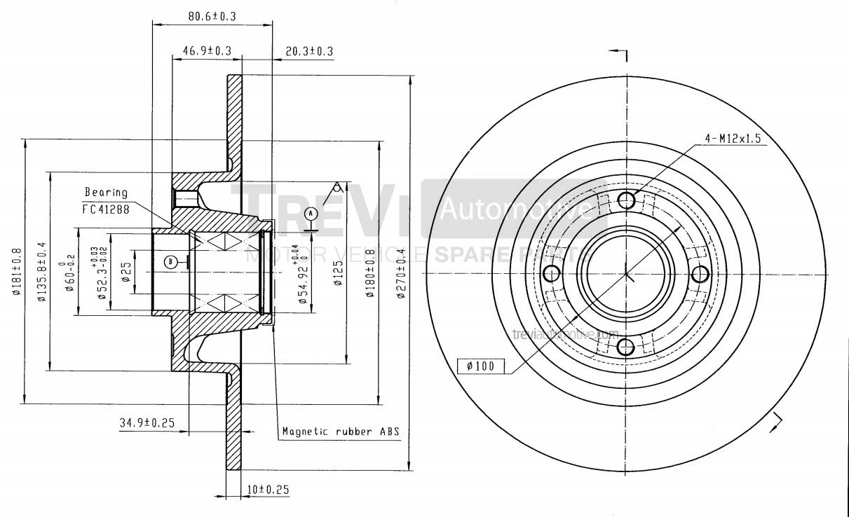 TREVI AUTOMOTIVE féktárcsa - BD1070 - TothCarparts