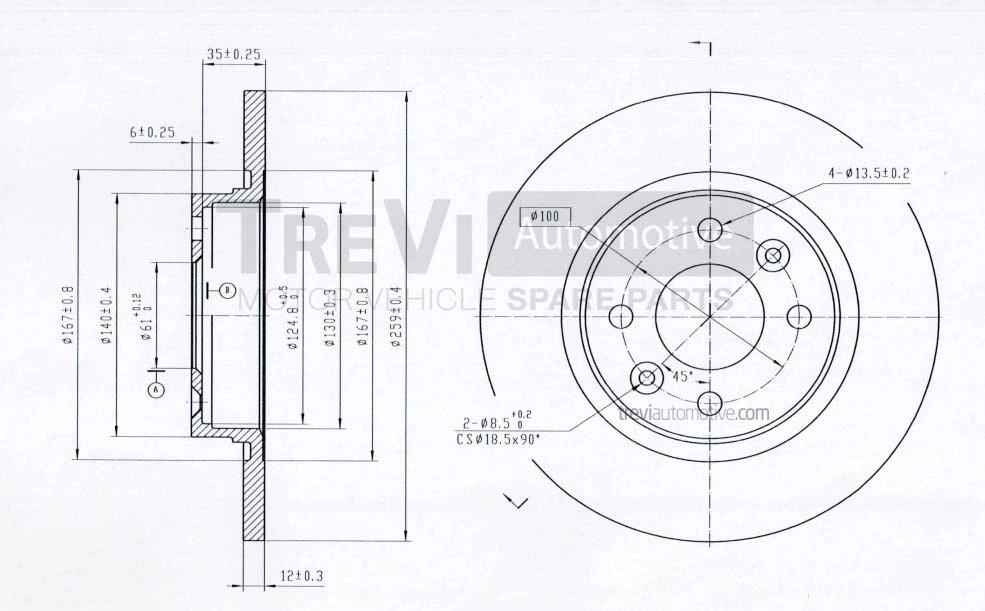 TREVI AUTOMOTIVE féktárcsa - BD1074 - TothCarparts