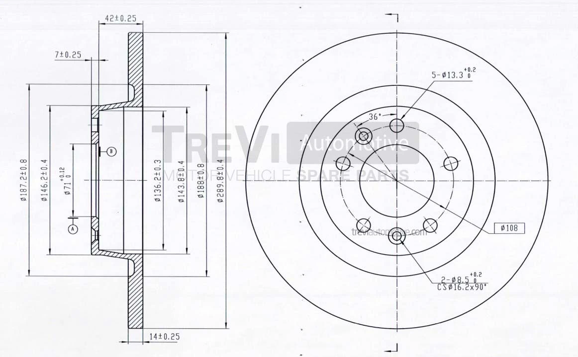 TREVI AUTOMOTIVE féktárcsa - BD1076 - TothCarparts