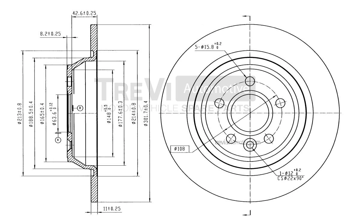 TREVI AUTOMOTIVE féktárcsa - BD1080 - TothCarparts