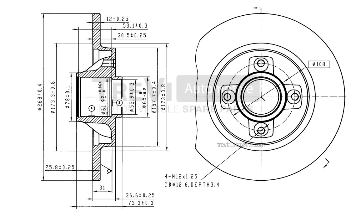 TREVI AUTOMOTIVE féktárcsa - BD1082 - TothCarparts