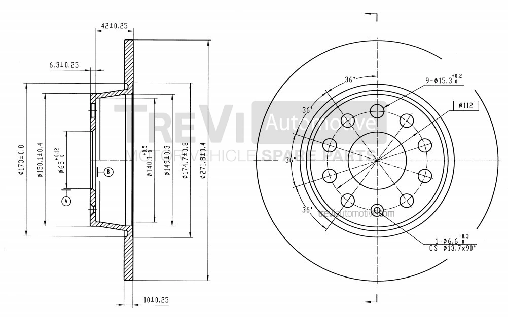 TREVI AUTOMOTIVE féktárcsa - BD1088 - TothCarparts
