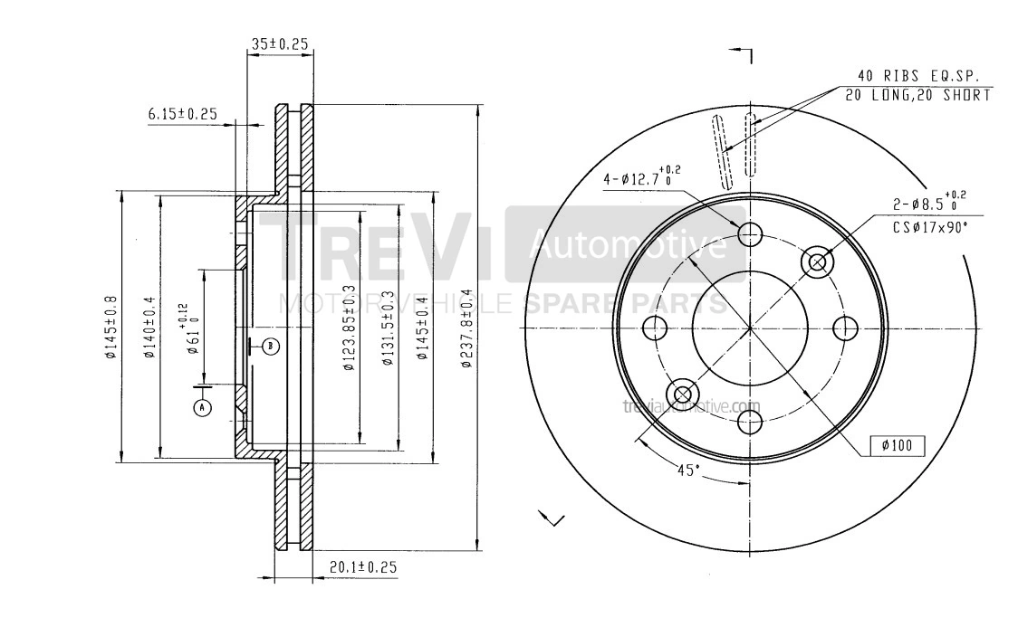 TREVI AUTOMOTIVE féktárcsa - BD1090 - TothCarparts