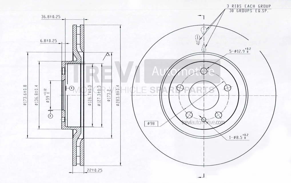 TREVI AUTOMOTIVE féktárcsa - BD1094 - TothCarparts