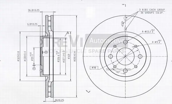 TREVI AUTOMOTIVE féktárcsa - BD1099 - TothCarparts