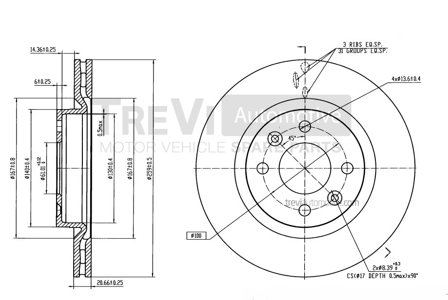 TREVI AUTOMOTIVE féktárcsa - BD1103 - TothCarparts