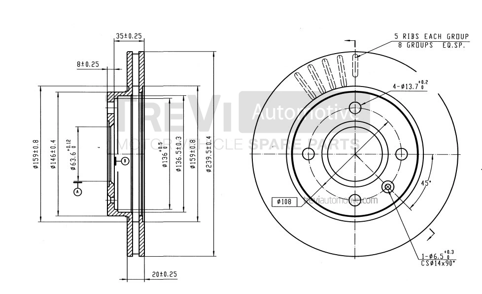 TREVI AUTOMOTIVE féktárcsa - BD1108 - TothCarparts