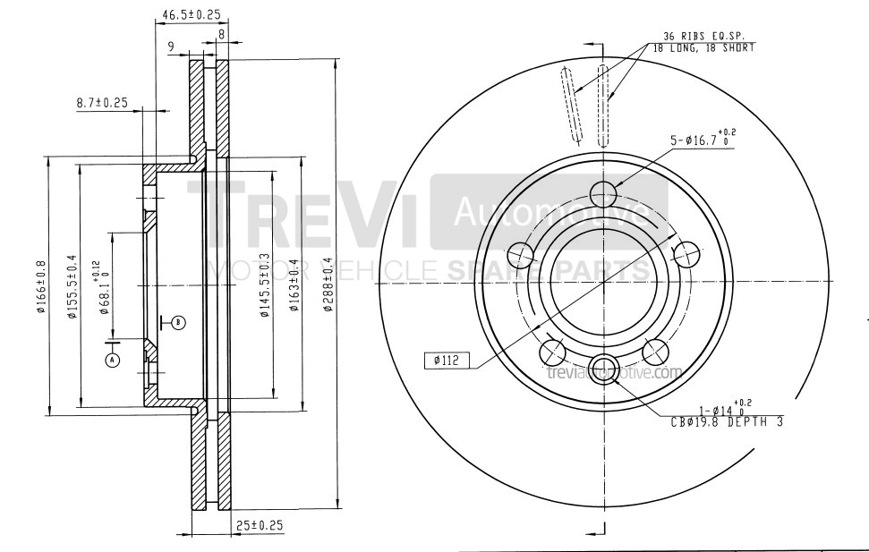 TREVI AUTOMOTIVE féktárcsa - BD1111 - TothCarparts