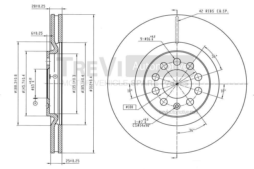 TREVI AUTOMOTIVE féktárcsa - BD1132 - TothCarparts