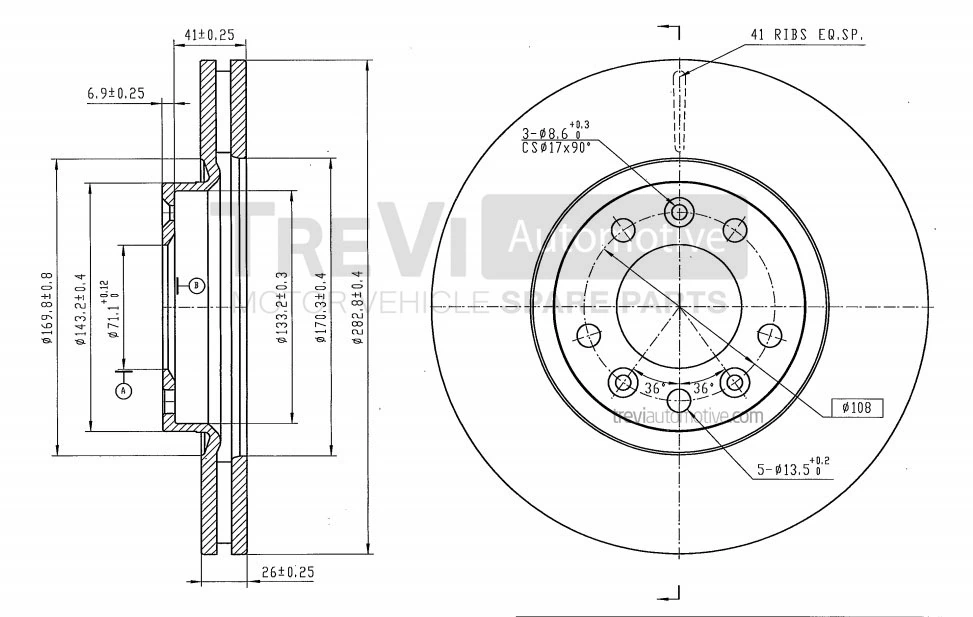 TREVI AUTOMOTIVE féktárcsa - BD1137 - TothCarparts