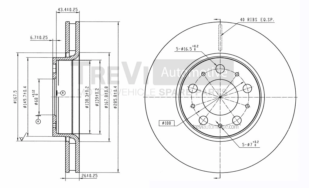 TREVI AUTOMOTIVE féktárcsa - BD1144 - TothCarparts