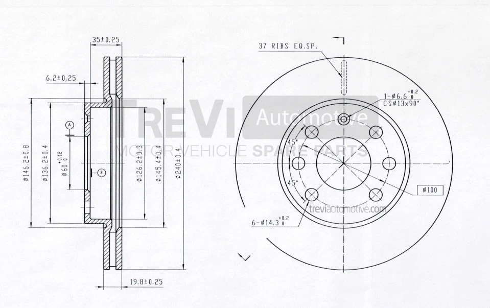 TREVI AUTOMOTIVE féktárcsa - BD1145 - TothCarparts