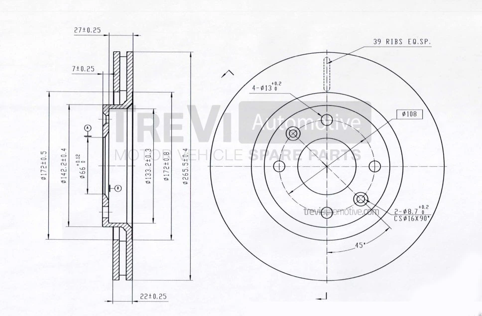TREVI AUTOMOTIVE féktárcsa - BD1150 - TothCarparts
