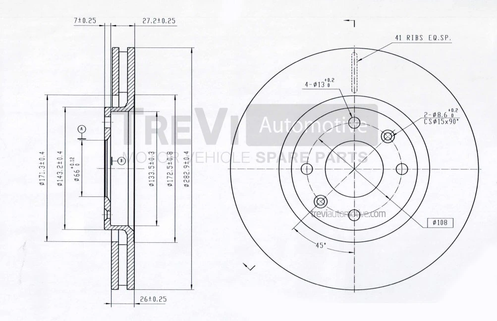 TREVI AUTOMOTIVE féktárcsa - BD1151 - TothCarparts