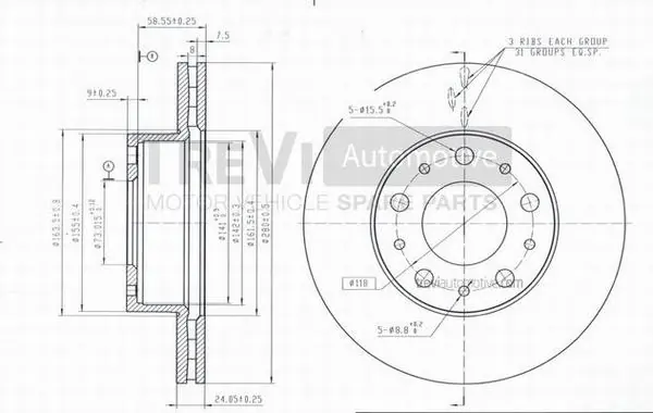 TREVI AUTOMOTIVE féktárcsa - BD1157 - TothCarparts