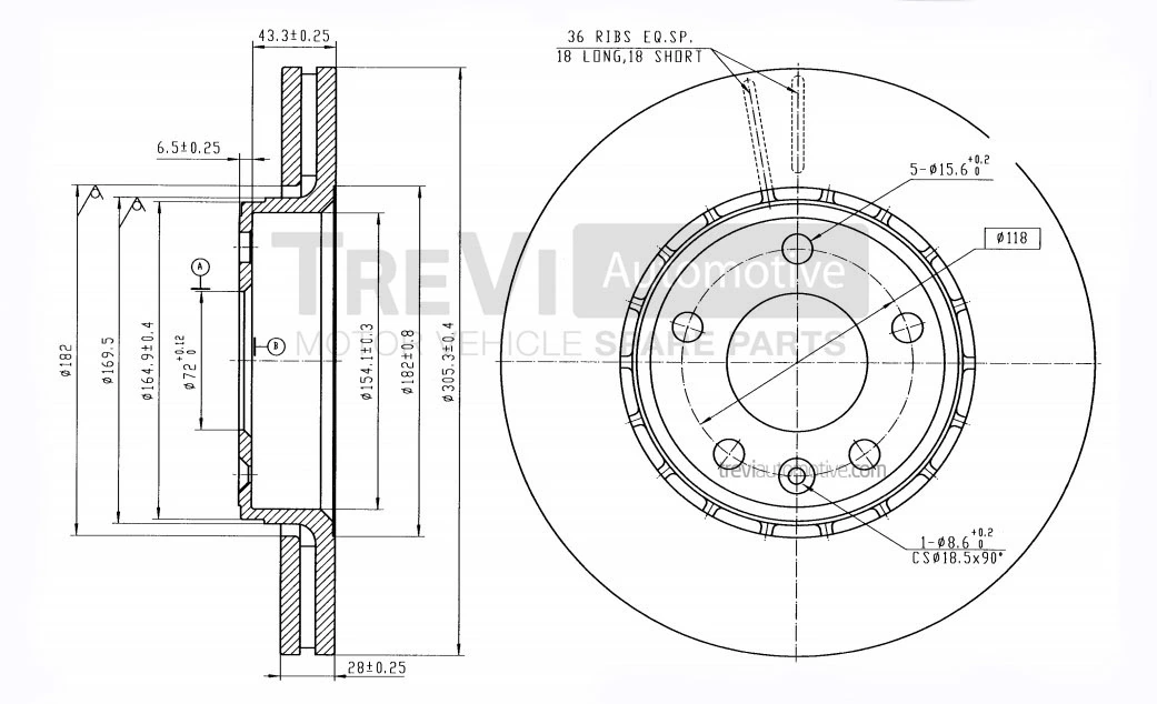 TREVI AUTOMOTIVE féktárcsa - BD1159 - TothCarparts