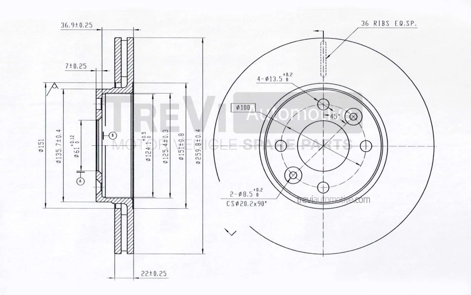 TREVI AUTOMOTIVE féktárcsa - BD1164 - TothCarparts