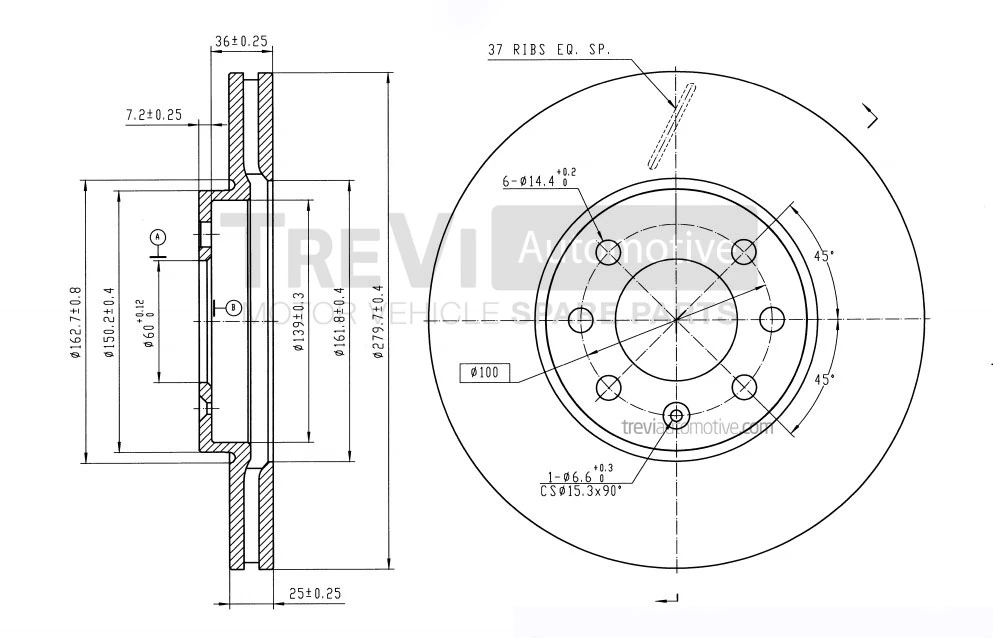 TREVI AUTOMOTIVE féktárcsa - BD1170 - TothCarparts