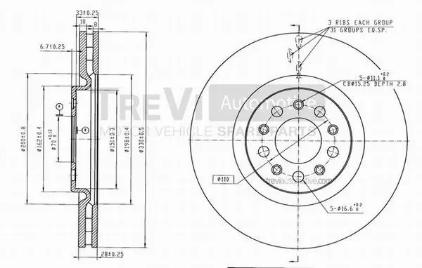 TREVI AUTOMOTIVE féktárcsa - BD1177 - TothCarparts