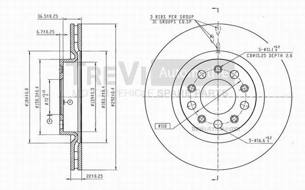 TREVI AUTOMOTIVE féktárcsa - BD1178 - TothCarparts