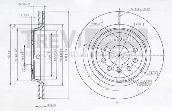 TREVI AUTOMOTIVE féktárcsa - BD1187 - TothCarparts